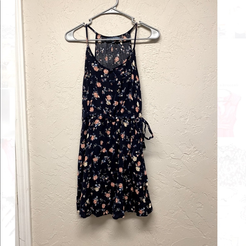 Juniors dress sz s navy floral belted waist summer
